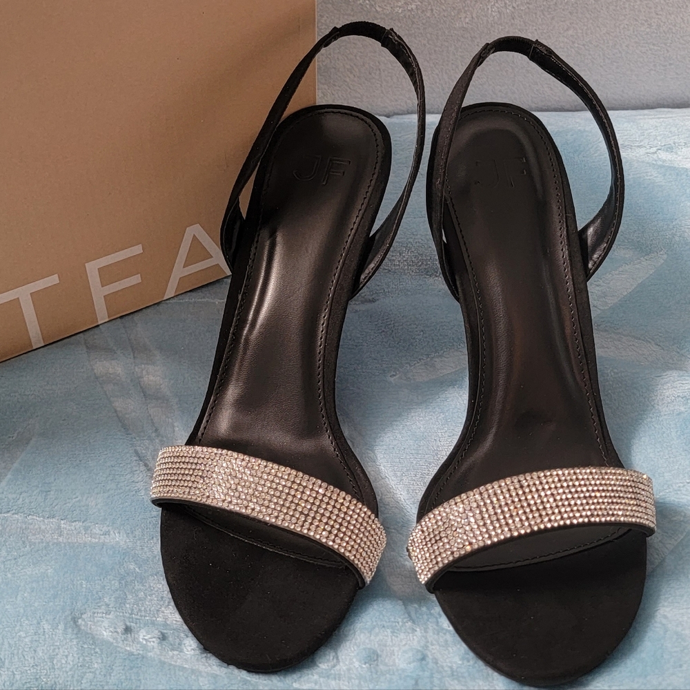 Madie Sling Back Rhinestone Heels Black Size 9.5